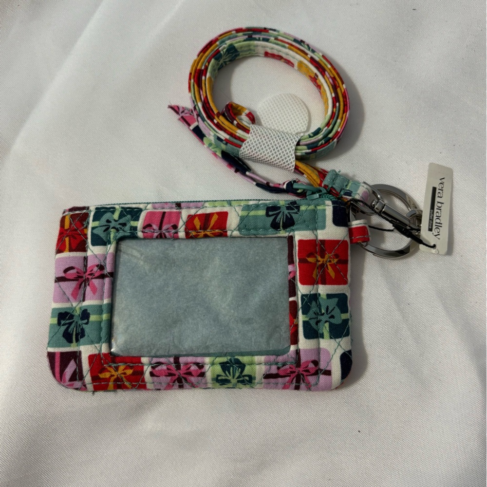 Vera Bradley Zip ID coin holder Lanyard in gifts aplenty Christmas pattern NWT